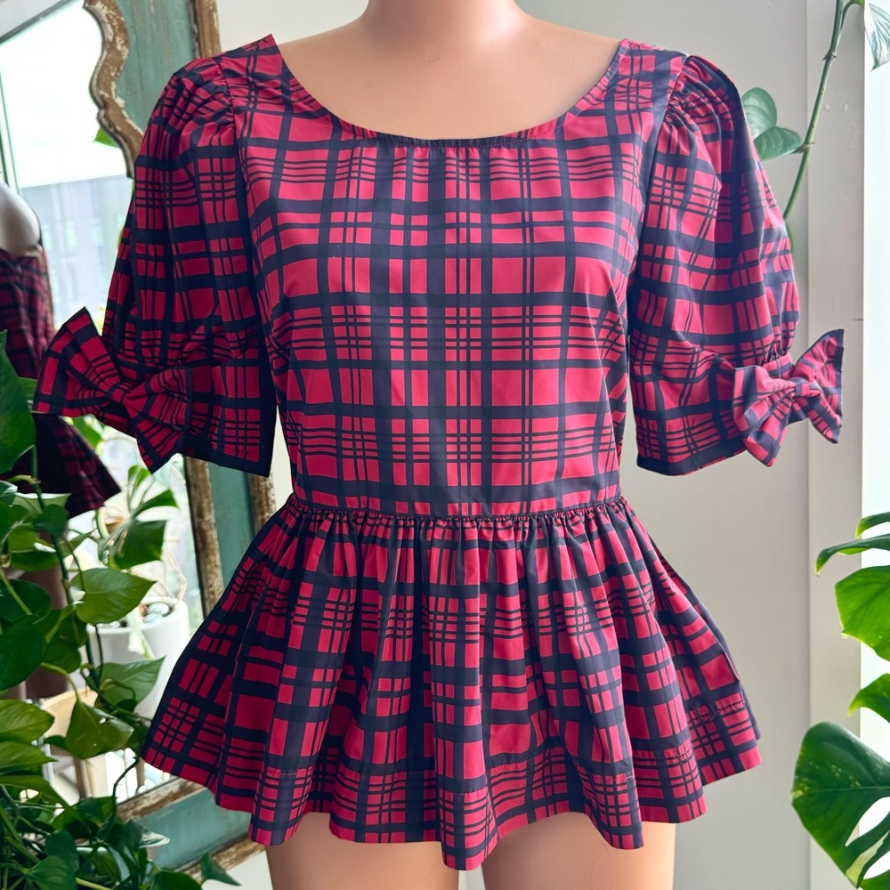 LoveShackFancy Plaid Peplum Top